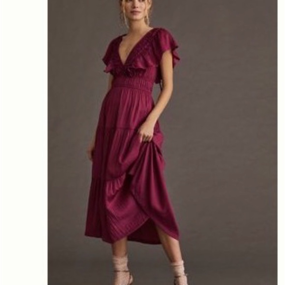 Anthropologie ruffle tiered midi dress